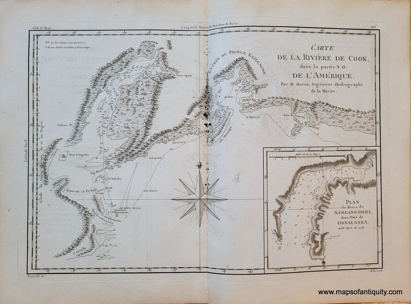 1787 - Carte de la Riviere de Cook, dans la partie N.O. de l'Amerique. - Antique Map