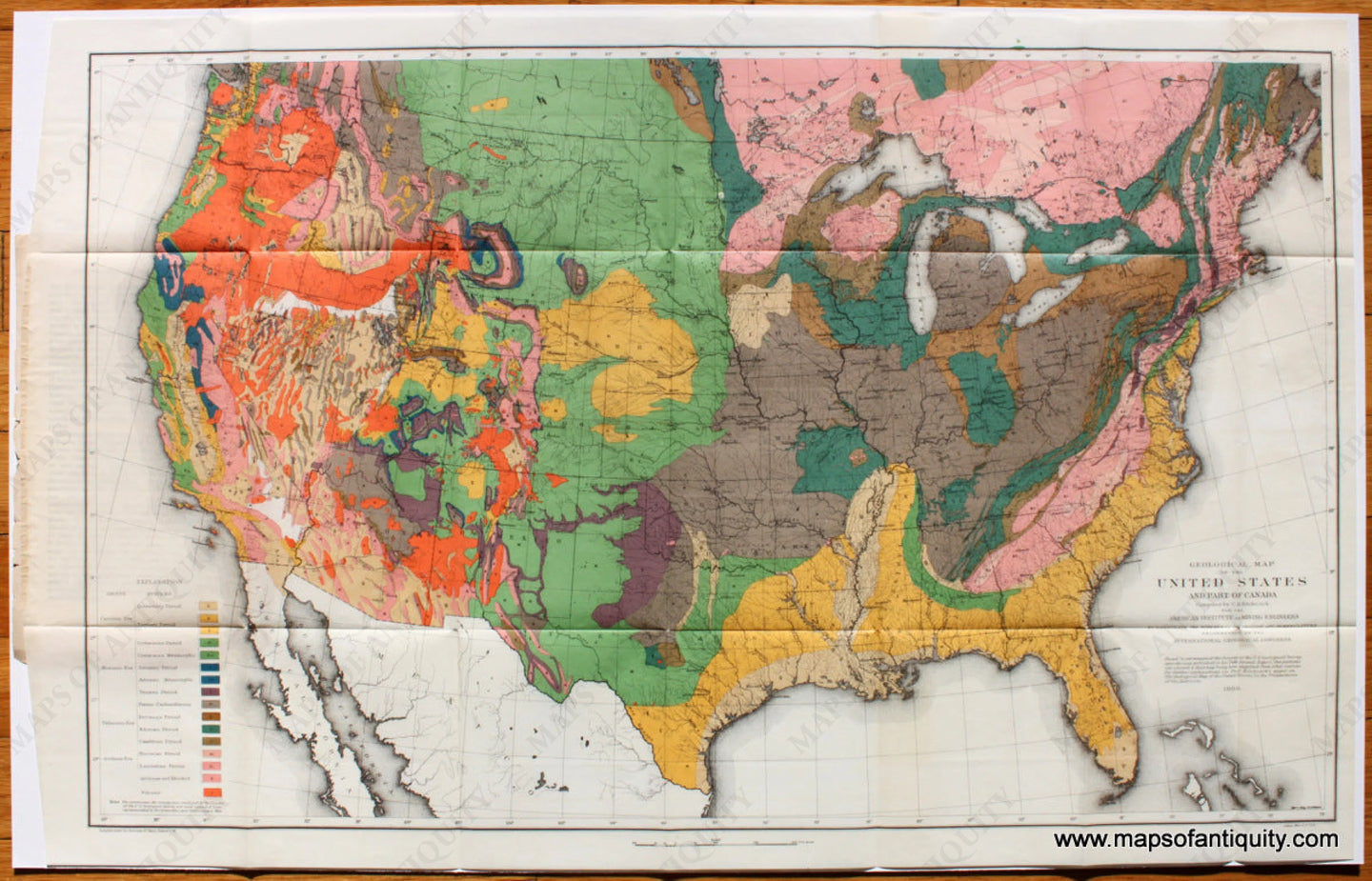 Antique-Map-Geological-Map-United-States-Hitchcock-Bien-1886-signed-text