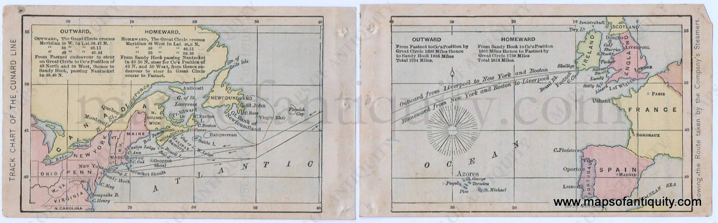 Antique-Map-Track-of-the-Cunard-Line-1880-Bradstreet-1800s-19th-century-maps-of-Antiquity