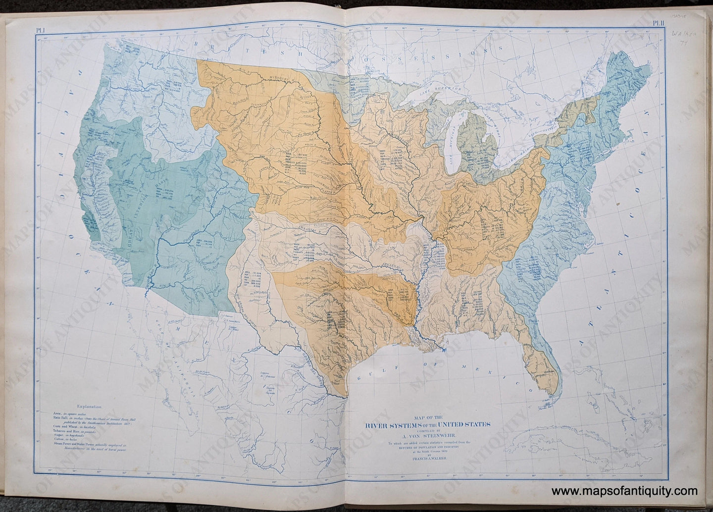 Genuine-Antique-Map-Map-of-the-River-Systems-of-the-United-States-compiled-by-A.-Von-Steinwehr-United-States--1874-Walker-/-Bien-Maps-Of-Antiquity-1800s-19th-century