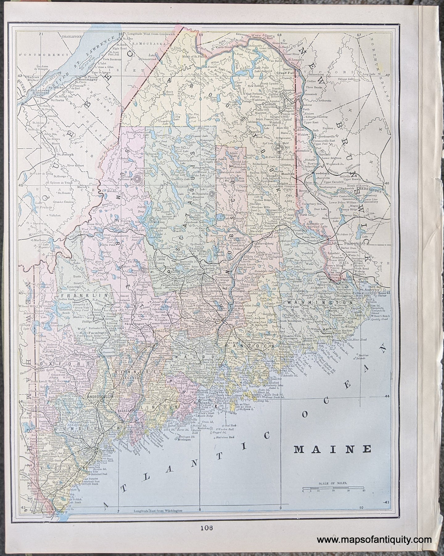 1892 - Double-sided Map: United States; versos: Manitoba & Maine - Antique Comparative Chart