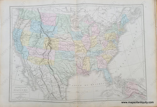 Genuine-Antique-Map-Carte-Physique-et-Politique-des-Etats-Unis-,-Canada-et-partie-du-Mexique--Physical-and-Political-Map-of-the-United-States,-parts-of-Canada-and-Mexico-1875-Drioux-&-Leroy-USA403-Maps-Of-Antiquity