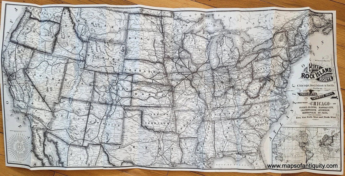 Great Rocks Route 1883/1973 - New and Correct Map of the Great Rock Island Route - Antiq ...