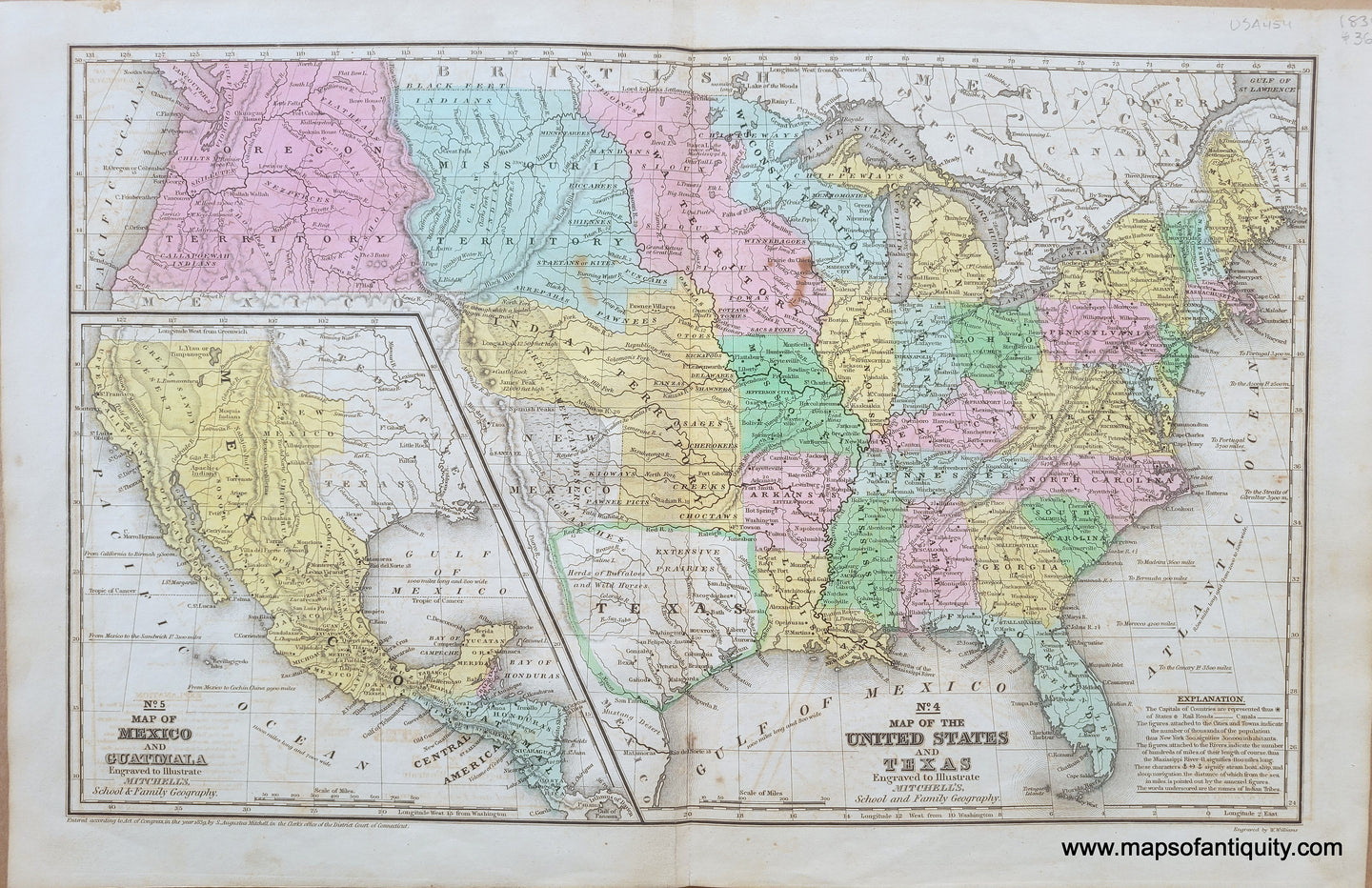 1839 - No. 4 Map of the United States and Texas, No. 5. Map of Mexico and Guatemala - Antique Map