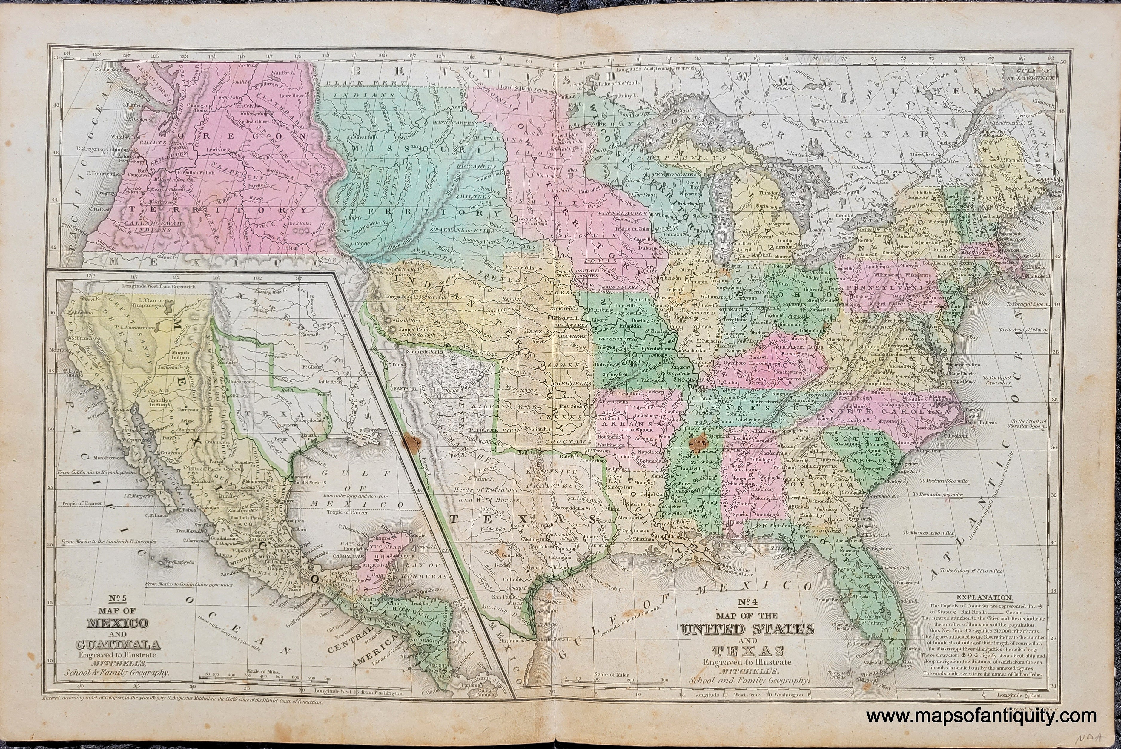 1845 - No. 4 Map of the United States and Texas, No. 5. Map of Mexico ...