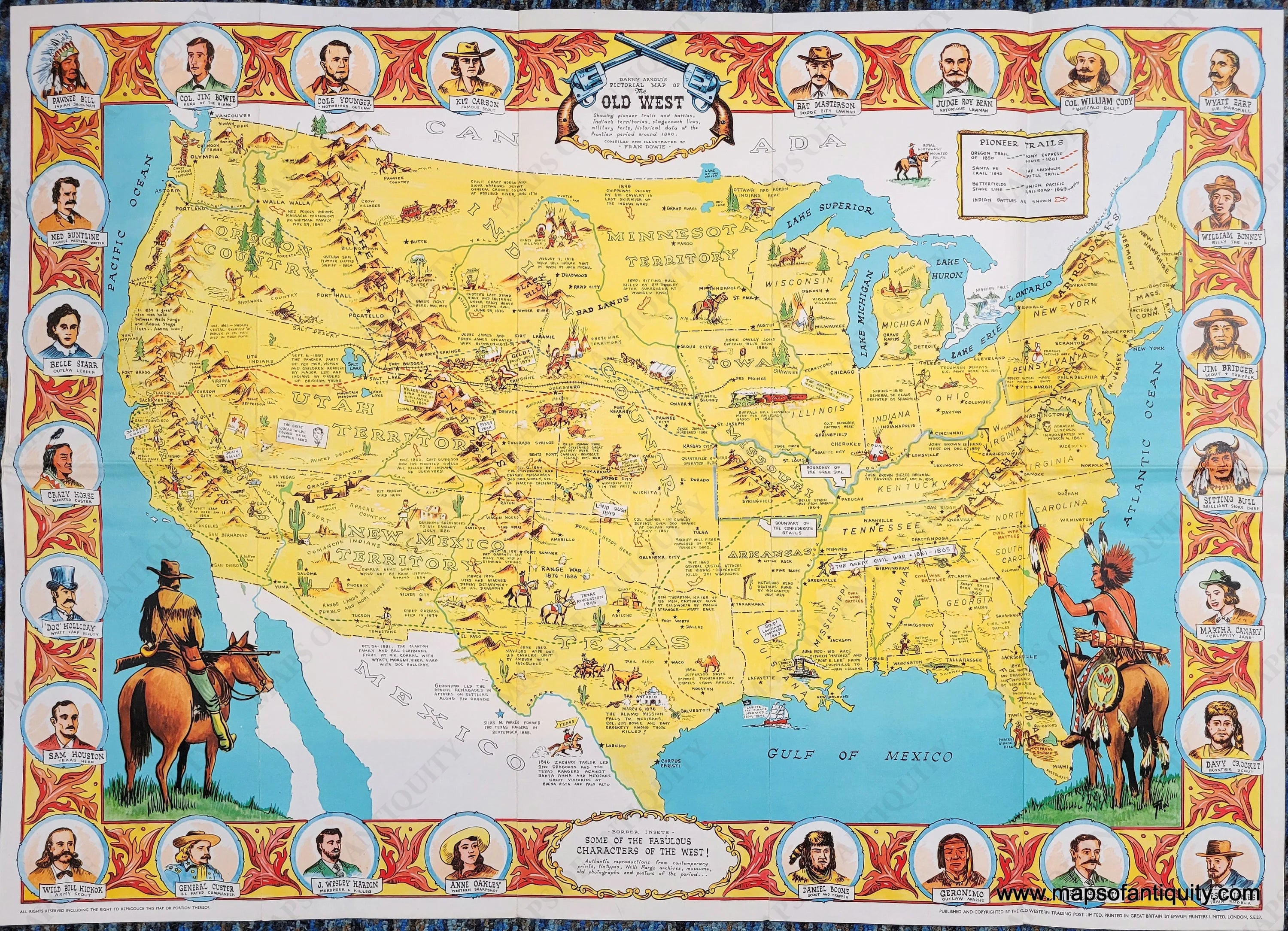 1970 Genuine Vintage Map Danny Arnold's Pictorial Map of the Old West ...