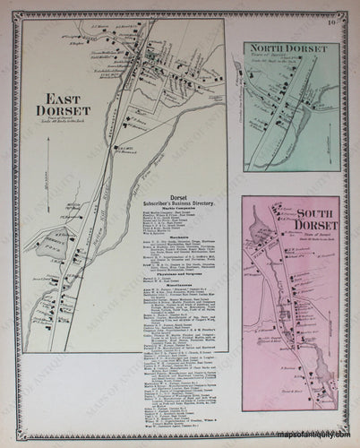 Antique-Hand-Colored-Map-East-Dorset-North-Dorset-South-Dorset-VT---Vermont-United-States-Northeast-1869-Beers-Maps-Of-Antiquity