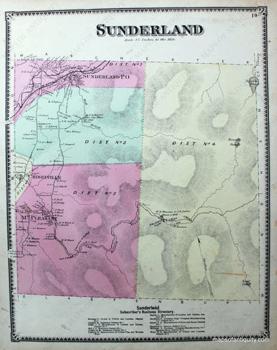 Antique-Hand-Colored-Map-Sunderland-VT---Vermont-United-States-Northeast-1869-Beers-Maps-Of-Antiquity