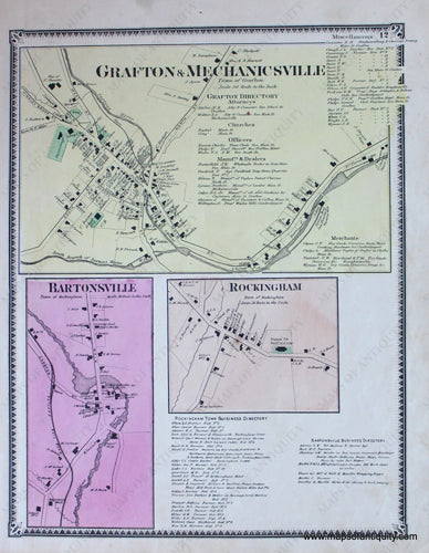 Antique-Hand-Colored-Map-Grafton-Mechanicsville-Bartonsville-Rockingham-VT---Vermont-United-States-Northeast-1869-Beers-Maps-Of-Antiquity