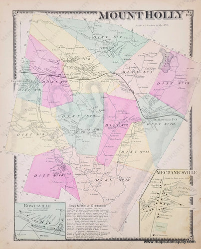 Genuine-Antique-Hand-colored-Map-Mount-Holly-VT-Vermont-1869-Beers-Maps-Of-Antiquity