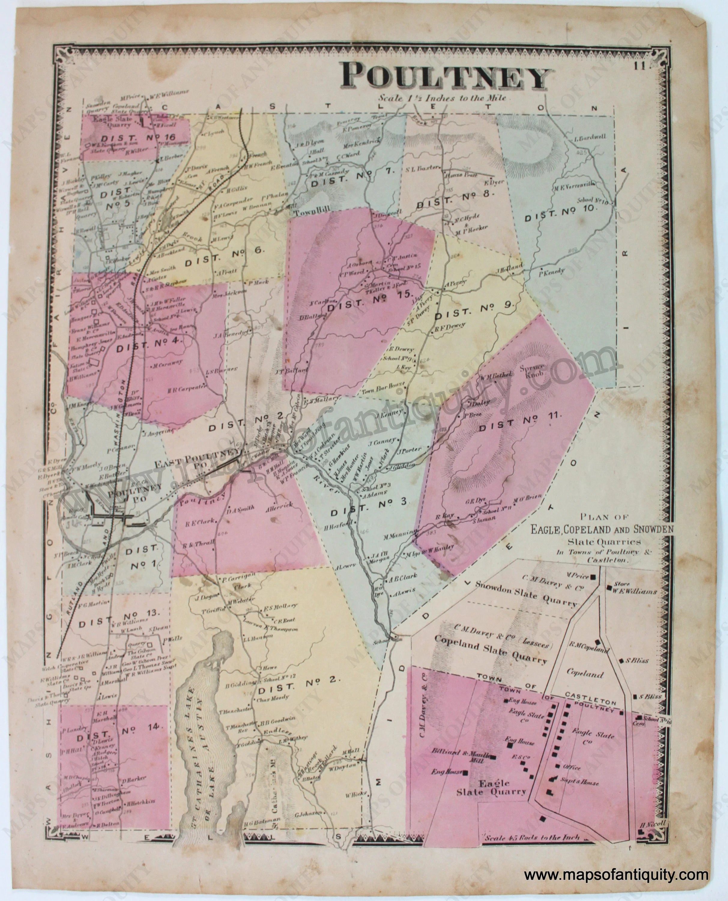 1869 - Poultney, VT - Vermont - Antique Map – Maps of Antiquity