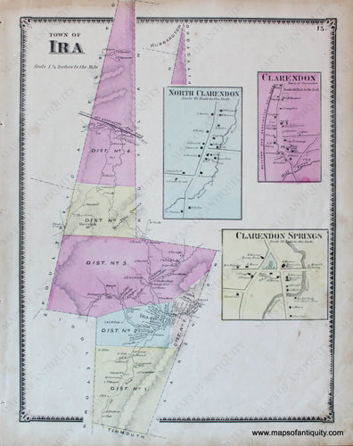 Antique-Hand-Colored-Map-Ira-VT---Vermont-United-States-Northeast-1869-Beers-Maps-Of-Antiquity