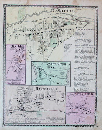 Antique-Hand-Colored-Map-Castleton-Hydeville-Cook-Ville-West-Castleton-Castleton-Corners-VT---Vermont-United-States-Northeast-1869-Beers-Maps-Of-Antiquity