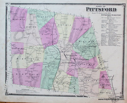 Antique-Hand-Colored-Map-Pittsford-VT---Vermont-United-States-Northeast-1869-Beers-Maps-Of-Antiquity