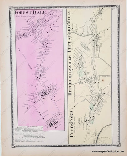 Antique-Map-Forest-Dale-Pittsford-Hitchcocksville-Pittsford-Mills-VT-Vermont-1869-Beers-Maps-of-Antiquity