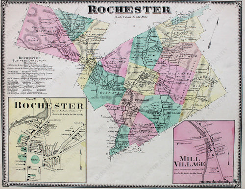 Antique-Hand-Colored-Map-Rochester-VT-Vermont--1869-Beers-Ellis-&-Soule-Maps-Of-Antiquity