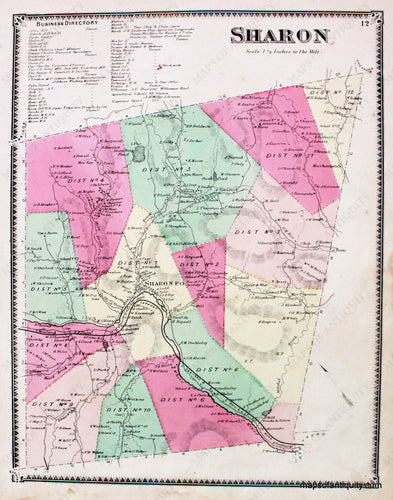 Antique-Hand-Colored-Map-Sharon-VT-Vermont--1869-Beers-Ellis-&-Soule-Maps-Of-Antiquity