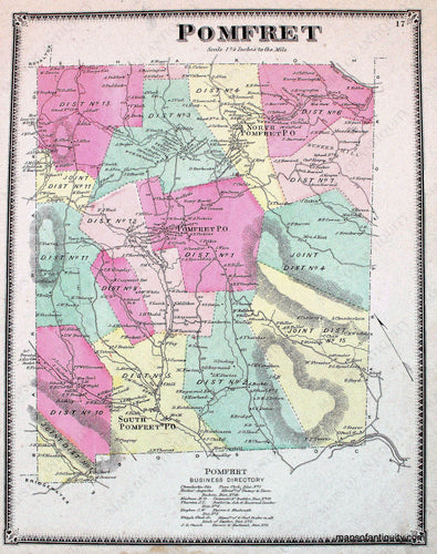 Antique-Hand-Colored-Map-Pomfret-VT-Vermont--1869-Beers-Ellis-&-Soule-Maps-Of-Antiquity