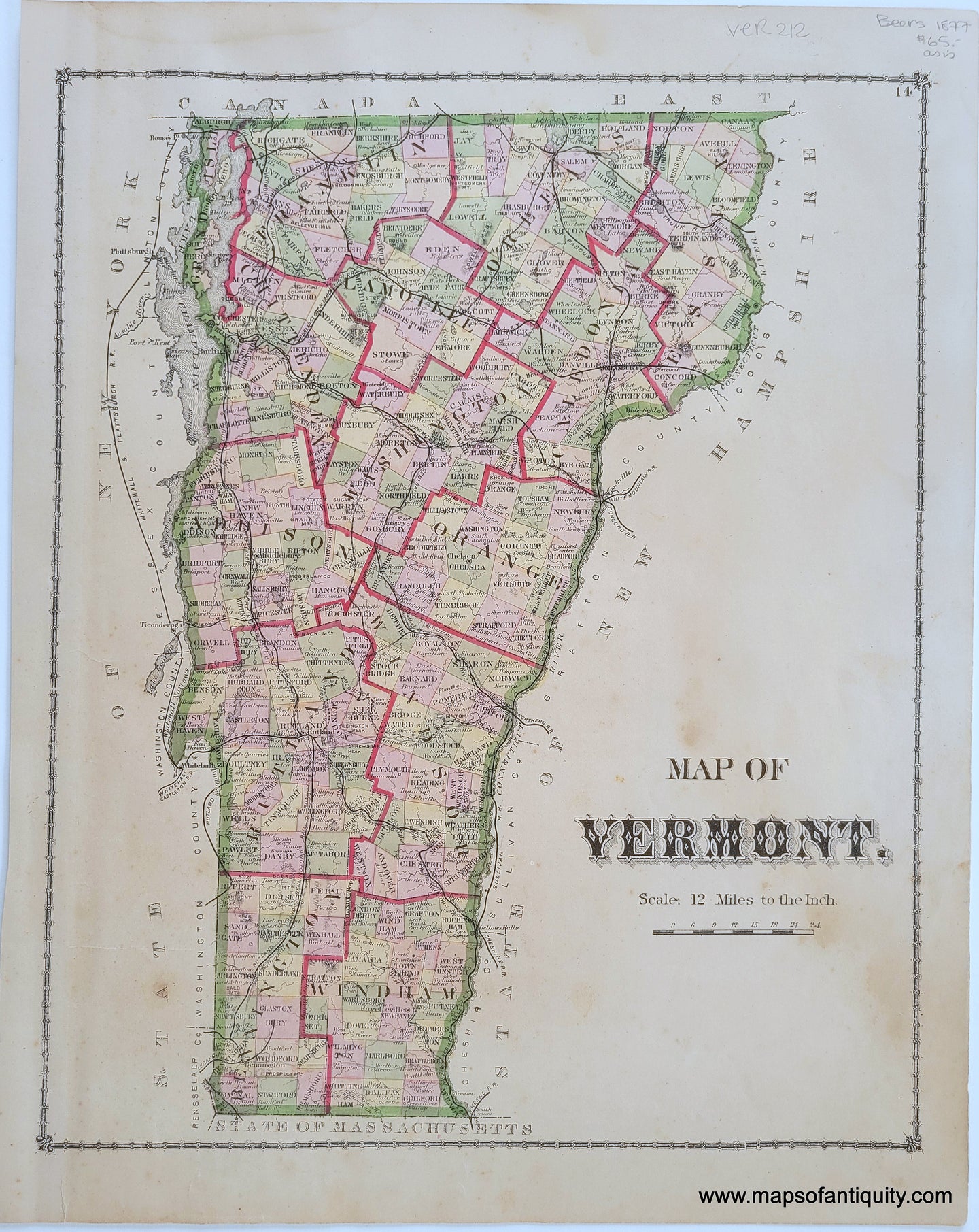 1877 - Map of Vermont - Antique Map