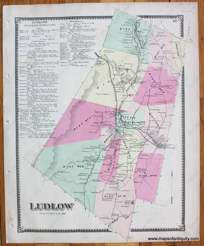 Antique-Map-Vermont-VT-Windsor-County-Town-Ludlow-Beers-1869-1860s-1800s-19th-Century-Maps-of-Antiquity