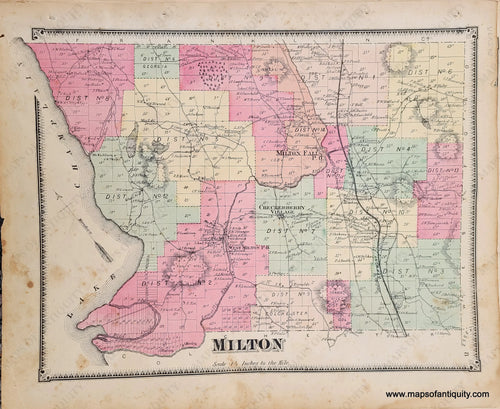 Genuine-Antique-Hand-colored-Map-Milton-VT--1869-Beers-Ellis-Soule-Maps-Of-Antiquity