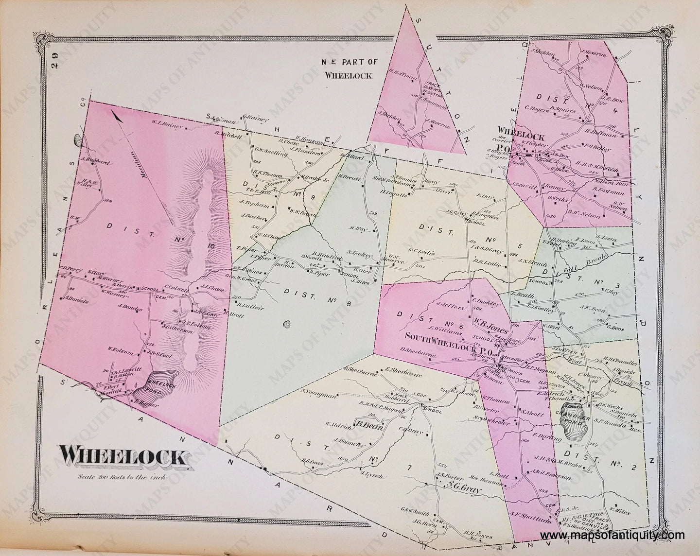 Genuine-Antique-Map-Wheelock-VT--1875-Beers-Maps-Of-Antiquity