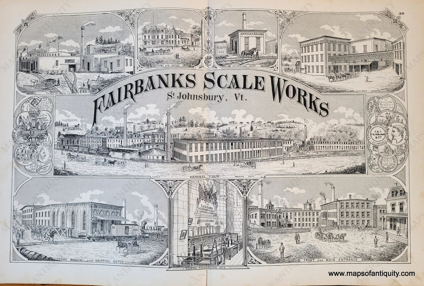 Genuine-Antique-Print-Page-of-Illustrations-Fairbanks-Scale-Works-St-Johnsbury-VT-1875-Beers-Maps-Of-Antiquity