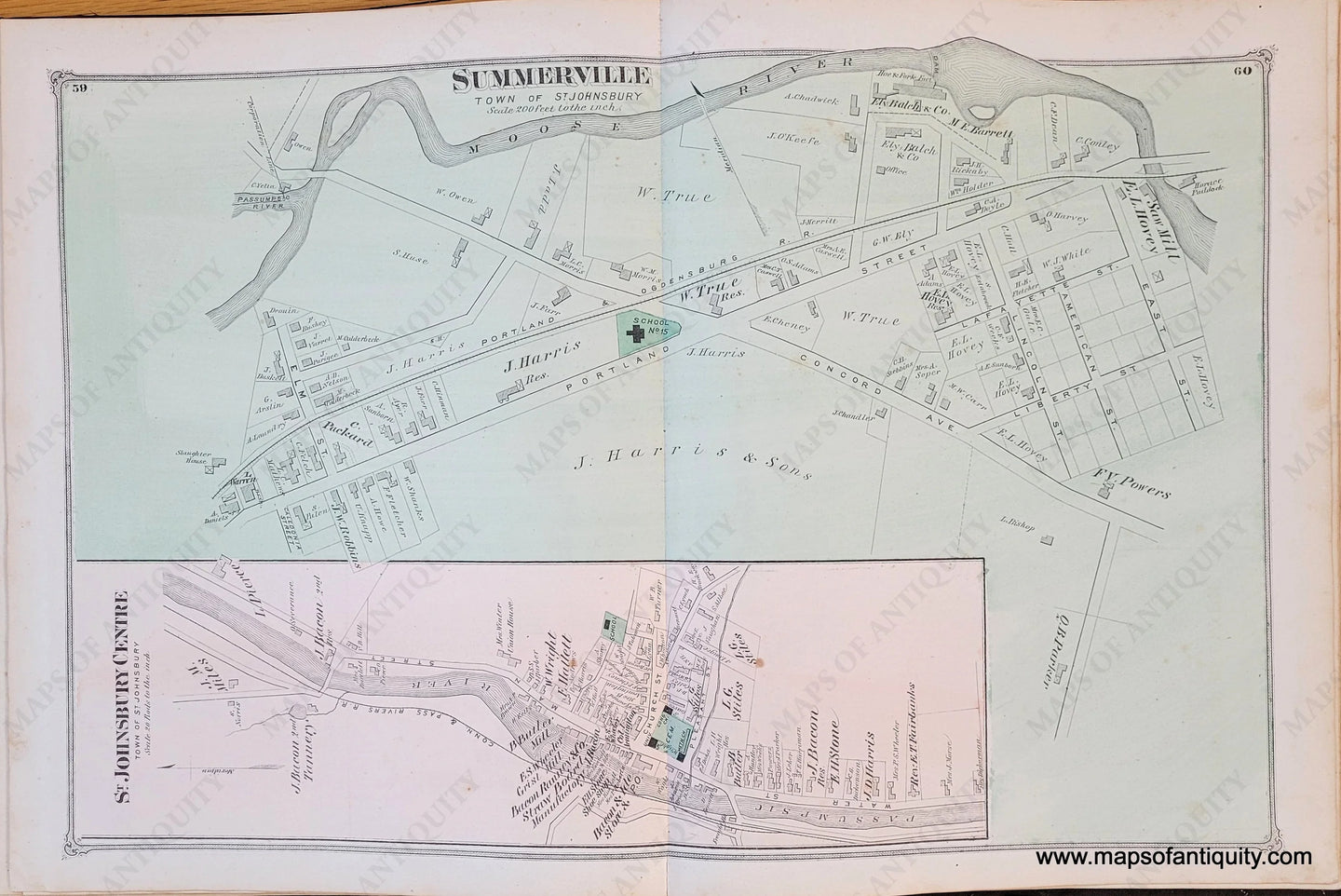 Genuine-Antique-Map-St-Johnsbury-Centre-and-Summerville-part-of-St-Johnsbury-VT--1875-Beers-Maps-Of-Antiquity