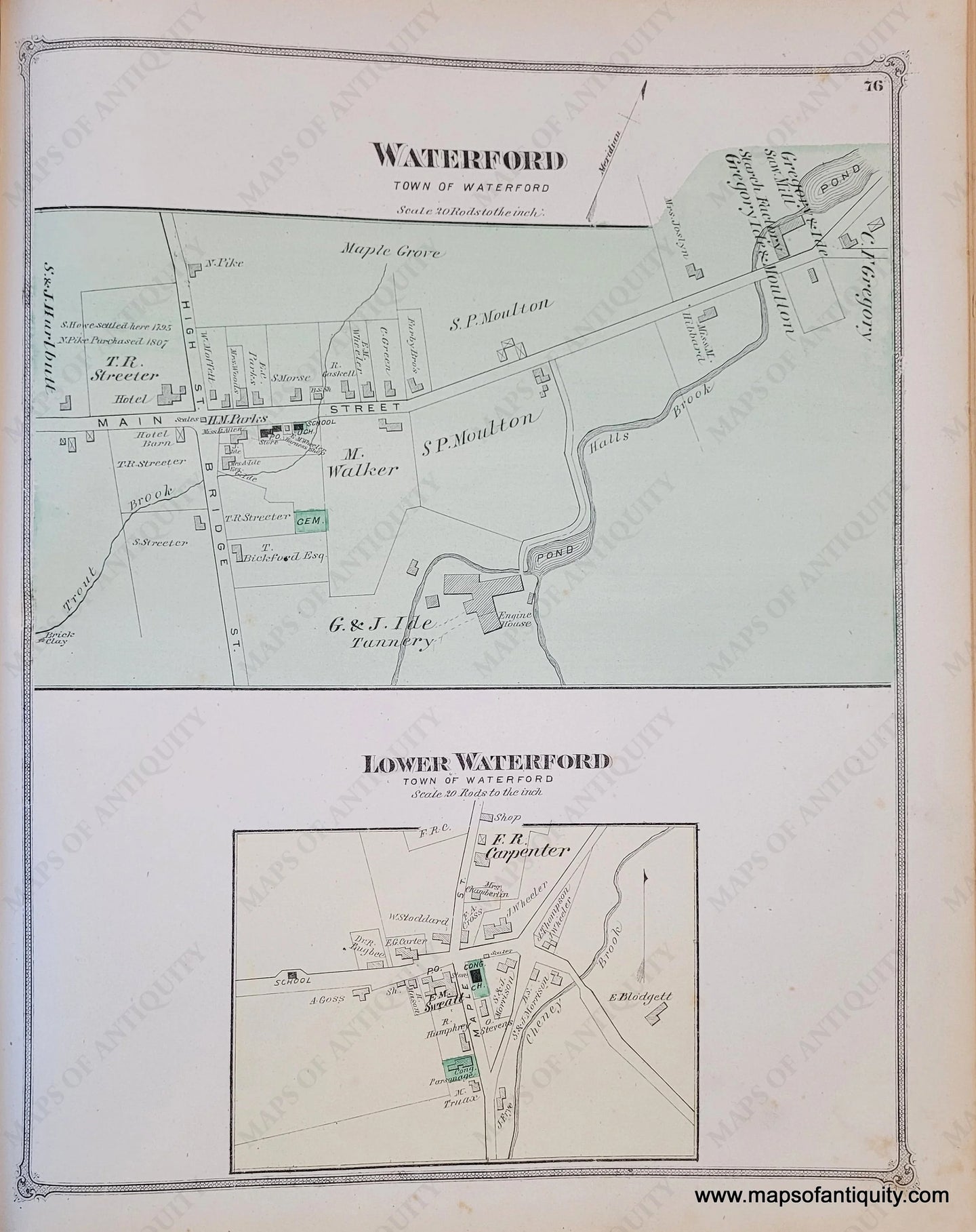 Genuine-Antique-Map-Waterford-center-and-Lower-Waterford-VT--1875-Beers-Maps-Of-Antiquity