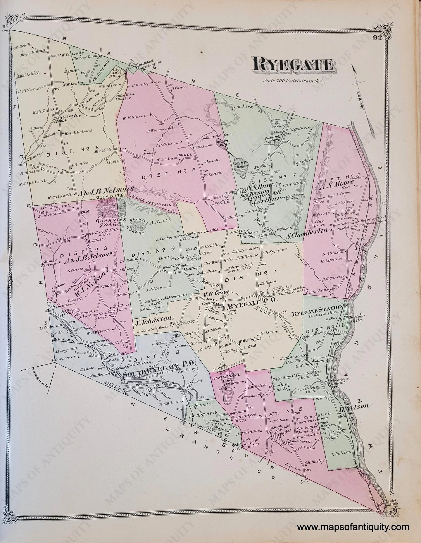 Genuine-Antique-Map-Ryegate-VT--1875-Beers-Maps-Of-Antiquity