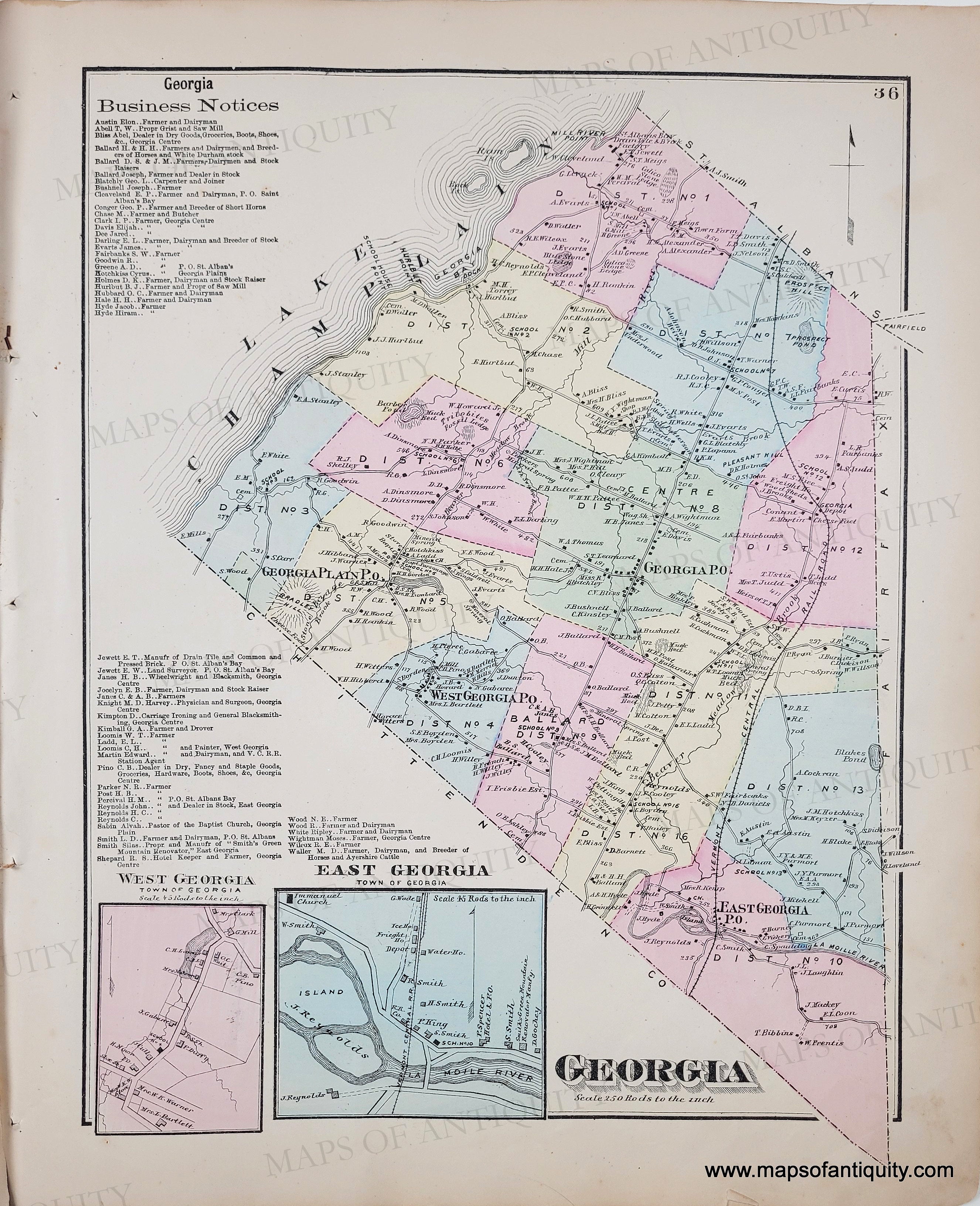 1871 - Georgia (VT) - Genuine Antique Map – Maps of Antiquity