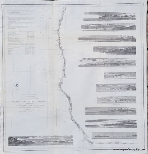 Antique-Coastal-Chart-Reconnaissance-of-the-Western-Coast-of-the-United-States-Middle-Sheet-from-San-Francisco-to-Umpquah-River.--United-States-West-1854-U.S.C.S.-Maps-Of-Antiquity