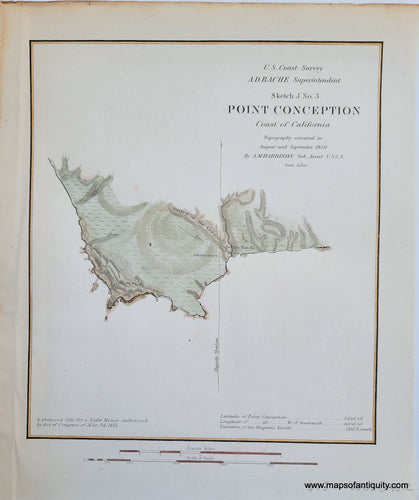 Antique-Coastal-Chart-Sketch-J-No.-3-Point-Conception-Coast-of-California-California--1851-U.S.-Coast-Survey-Maps-Of-Antiquity