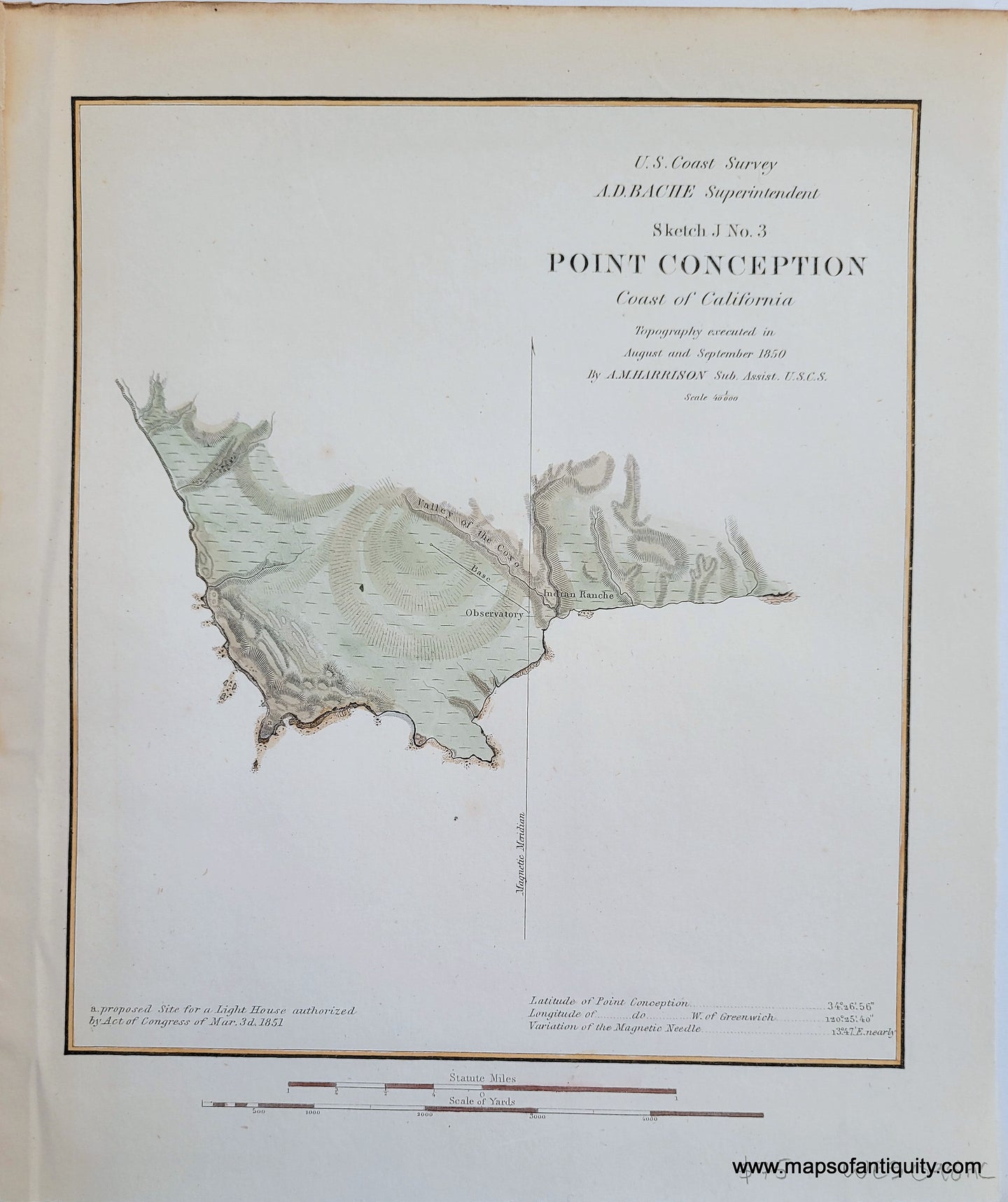 Antique-Coastal-Chart-Sketch-J-No.-3-Point-Conception-Coast-of-California-California--1851-U.S.-Coast-Survey-Maps-Of-Antiquity