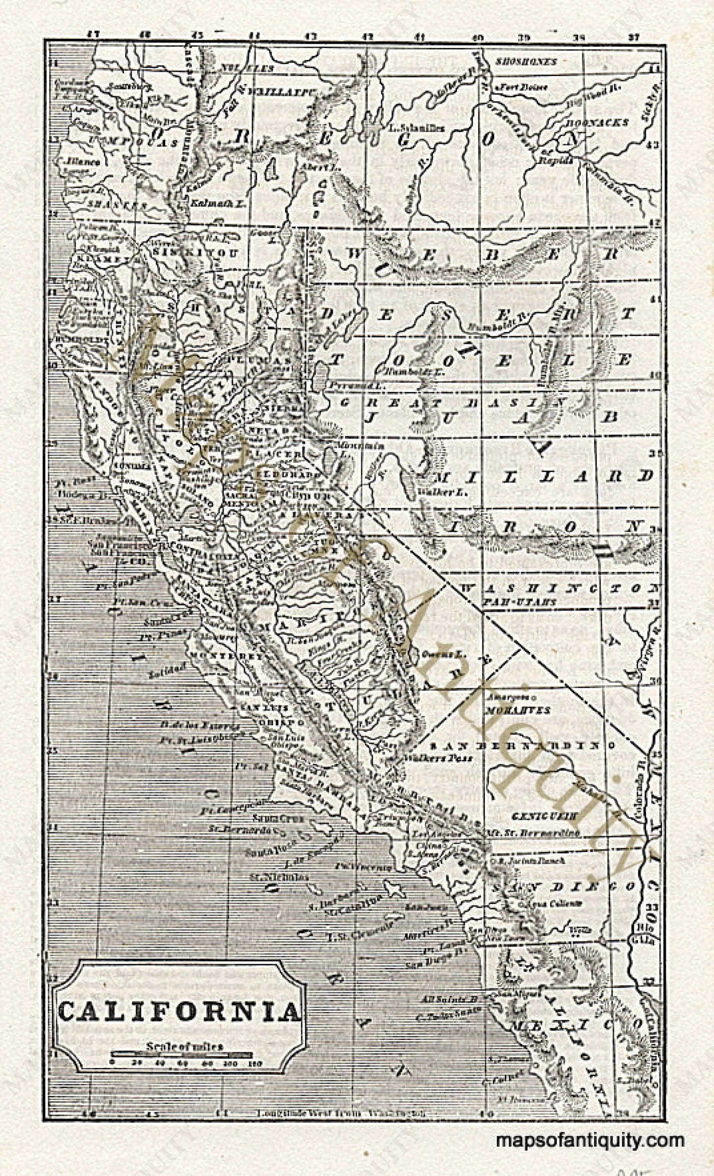 Black-and-White-Antique-Map-California-California--1856-Savage-Maps-Of-Antiquity