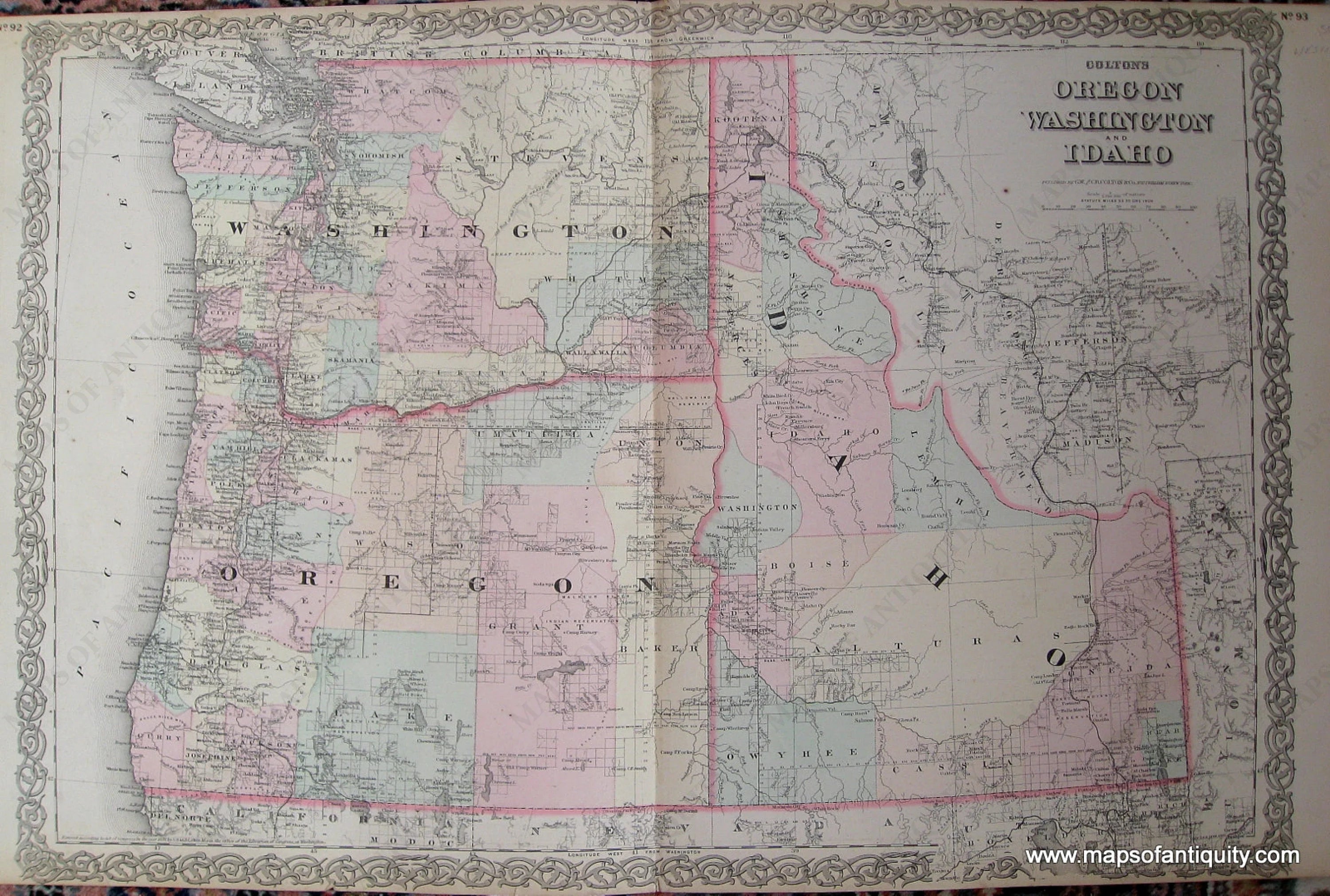 1870 - Colton's Oregon, Washington, and Idaho - Antique Map – Maps of ...