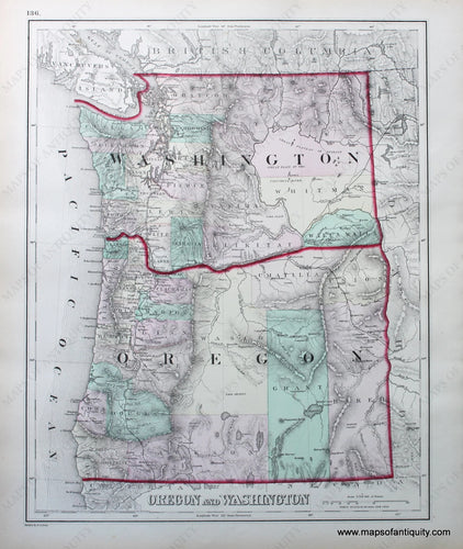 Antique-Hand-Colored-Map-Oregon-and-Washington**********-West--1873-Gray-Maps-Of-Antiquity