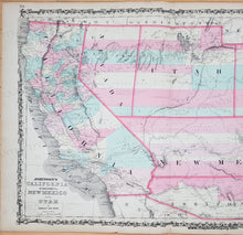 Load image into Gallery viewer, 1863 - Johnson's California, Territories of New Mexico, Arizona, Colorado, Nevada, and Utah. - Antique Map
