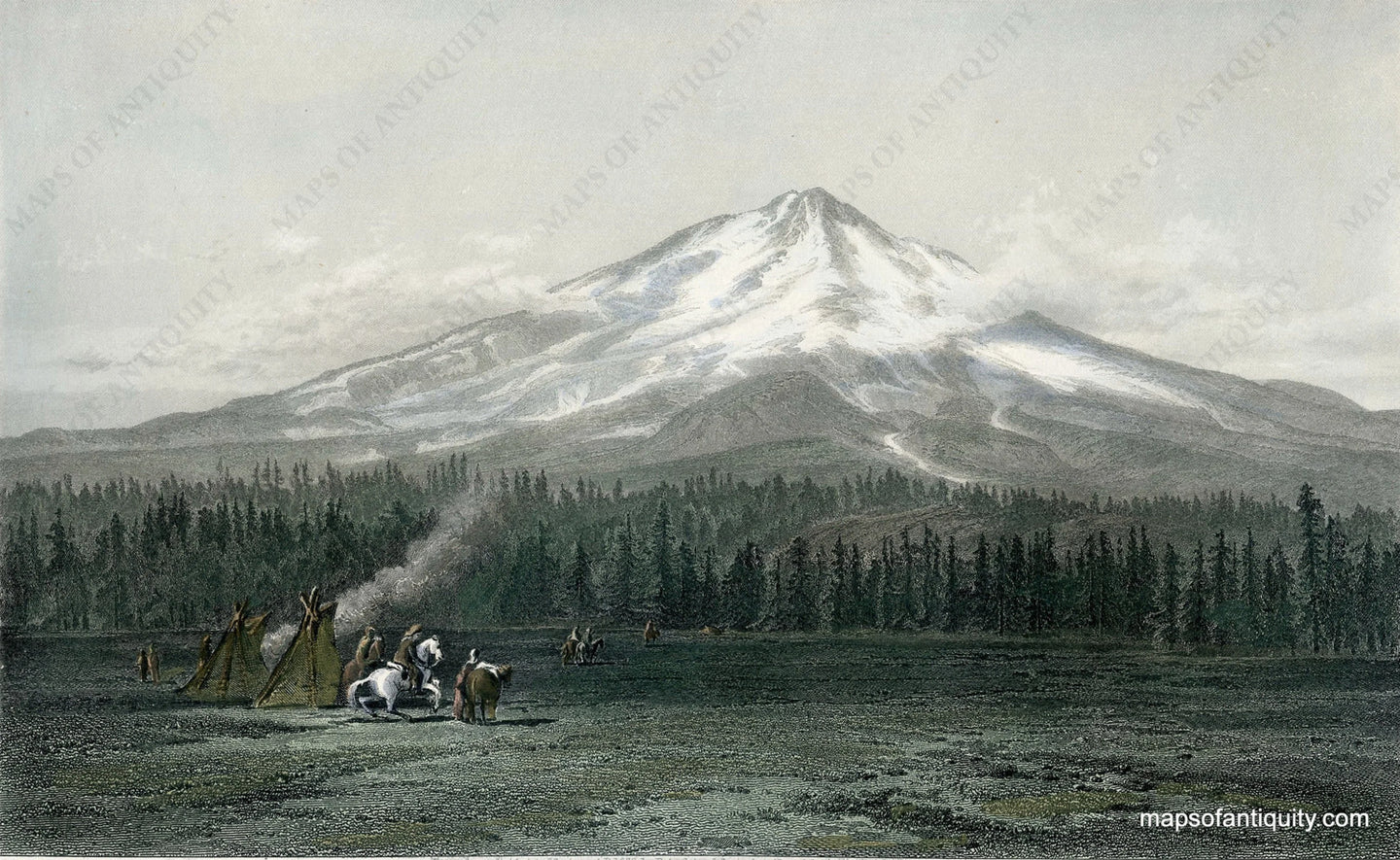 Hand-Colored-Woodcut-Engraving-Mount-Shasta-Steel-Engraving-United-States-California-1874-Picturesque-America-Maps-Of-Antiquity