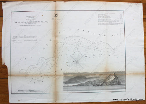 Black-and-White-Antique-Map-Reconnaissance-of-the-S.E.-End-of-San-Clemente-Island-United-States-West-1856-U.S.-Coast-Survey-Maps-Of-Antiquity