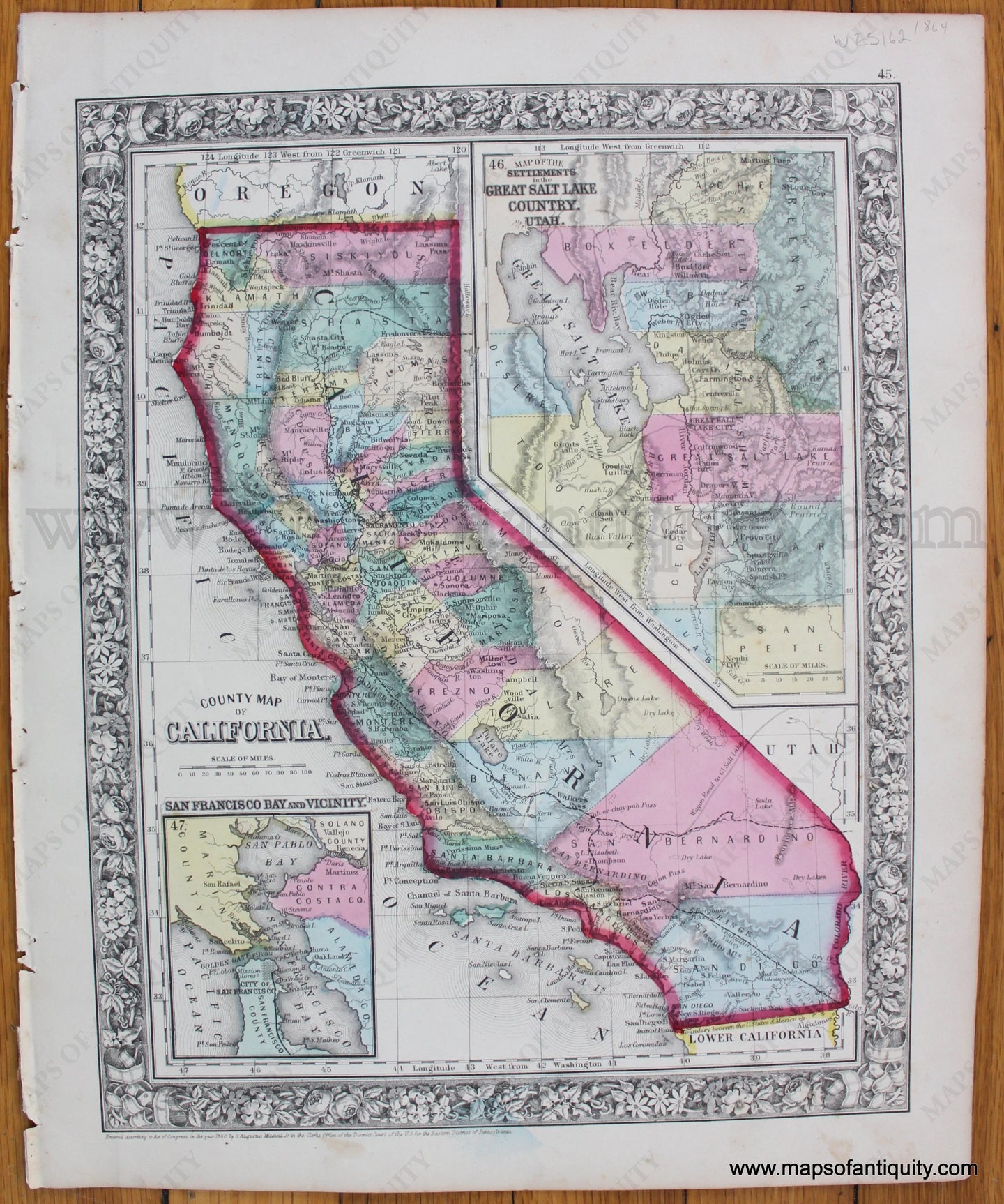 Antique-County-Map-of-the-State-of-California-Mitchell-1864-1860s-1800s-Mid-Late-19th-Century-Maps-of-Antiquity