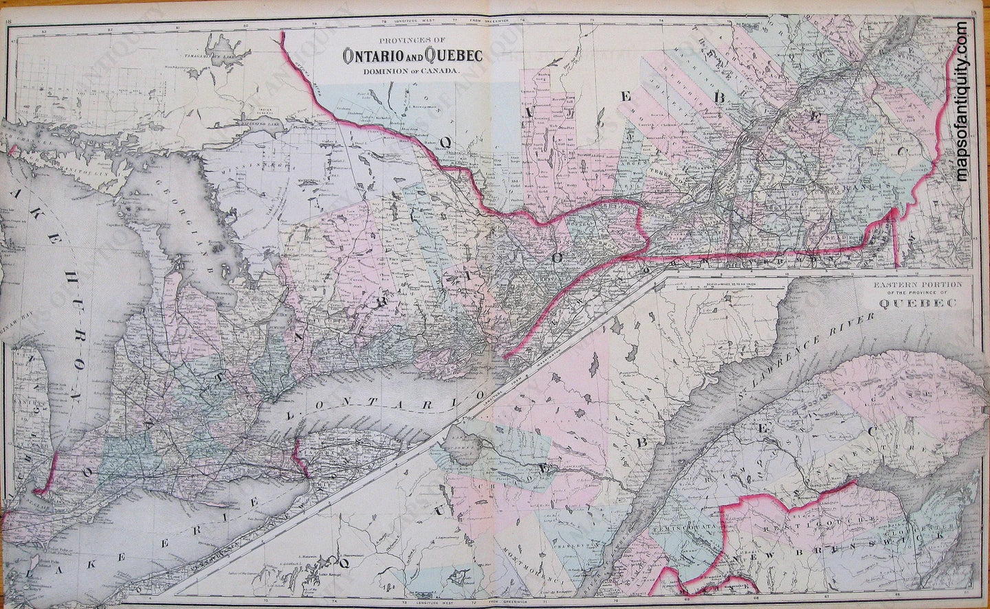 Antique-Hand-Colored-Map-Provinces-of-Ontario-and-Quebec-Map-of-the-Territory-of-AlaskaÃƒÂ¢Ã¢â€šÂ¬Ã‚Â¦-West-Alaska-1881-Gray-Maps-Of-Antiquity