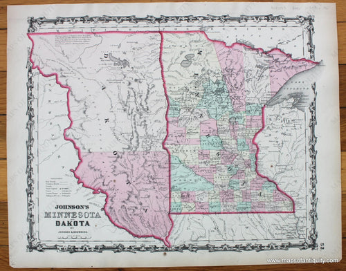 Antique-Hand-Colored-Map-Johnson's-Minnesota-and-Dakota-United-States-Midwest-c.-1861-Johnson-&-Browning-Maps-Of-Antiquity