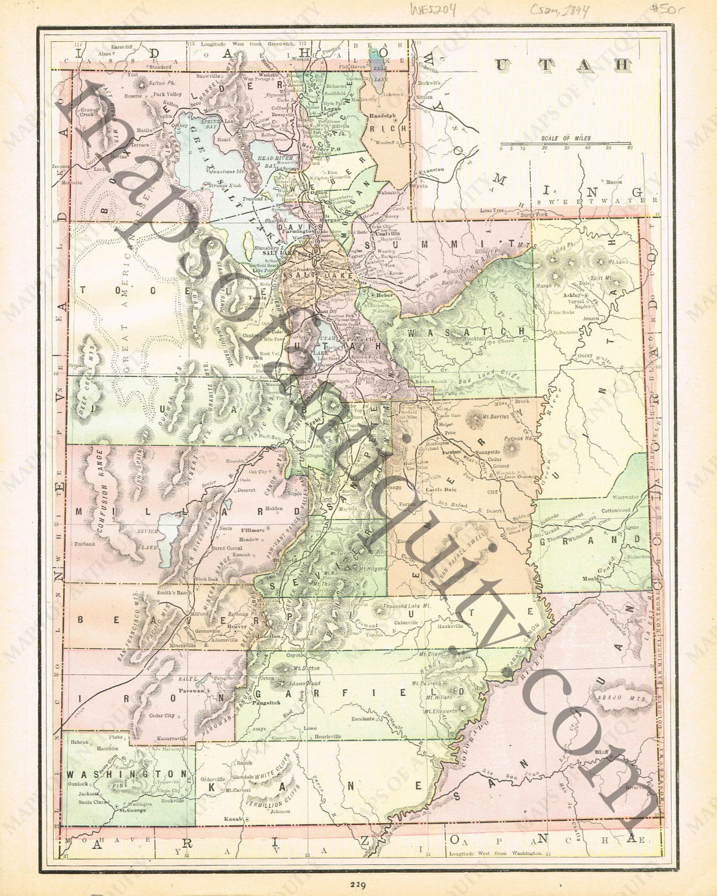 Antique-Printed-Color-Map-Utah-verso:-Idaho-United-States-West-1894-Cram-Maps-Of-Antiquity