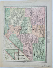 Load image into Gallery viewer, Antique map with vibrant original printed color in tones of green, yellow, orange, pink, and red. Colors indicate counties with a red border showing the boundary of the state.
