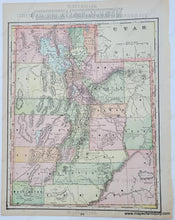 Load image into Gallery viewer, Antique map with vibrant original printed color in tones of green, yellow, orange, pink, and red. Colors indicate counties with a red border showing the boundary of the state.
