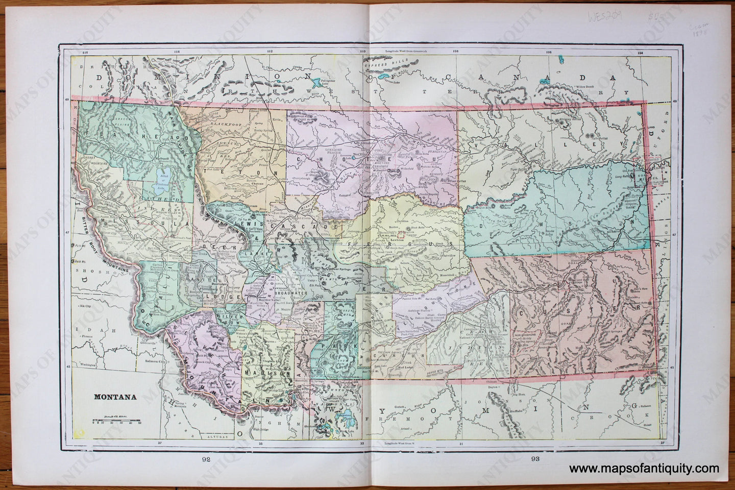 Antique-map-US-United-States-Wyoming-Yellowstone-National-Park-Montana-Cram-1900