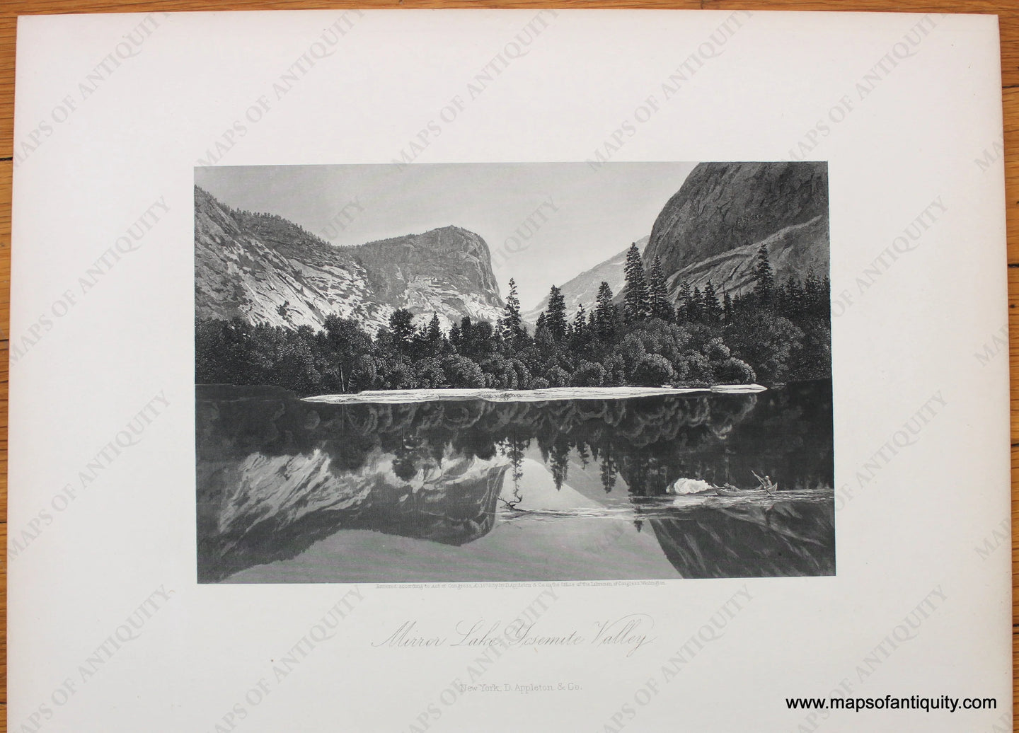 Antique-Print-Prints-Mirror-Lake-Yosemite-Valley-California-1872-Appleton-Picturesque-America-1800s-19th-century-maps-of-Antiquity