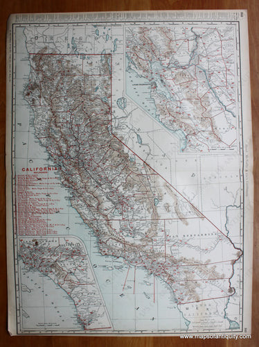Antique-Printed-Color-Map-California-******-Railroad-Maps-United-States-West-1901-Rand-McNally-Maps-Of-Antiquity