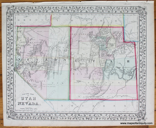 Antique-Hand-Colored-Map-County-Map-of-Utah-and-Nevada-United-States-West-1868-Mitchell-Maps-Of-Antiquity